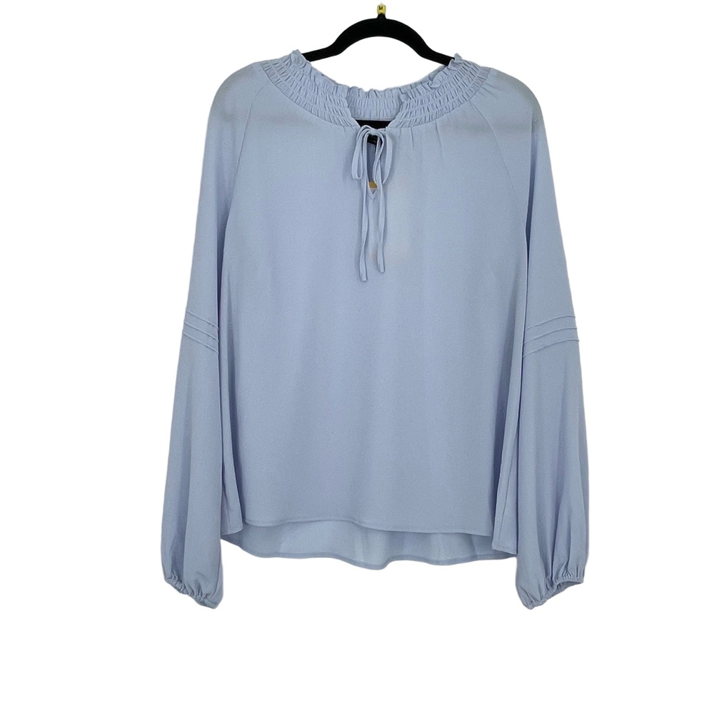 Social Standard Womens Light Blue Long Sleeve Smocked Collar Demure Blouse M